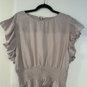 Madewell Linen-Blend Flutter-Sleeve Smocked Top in dusty lilac